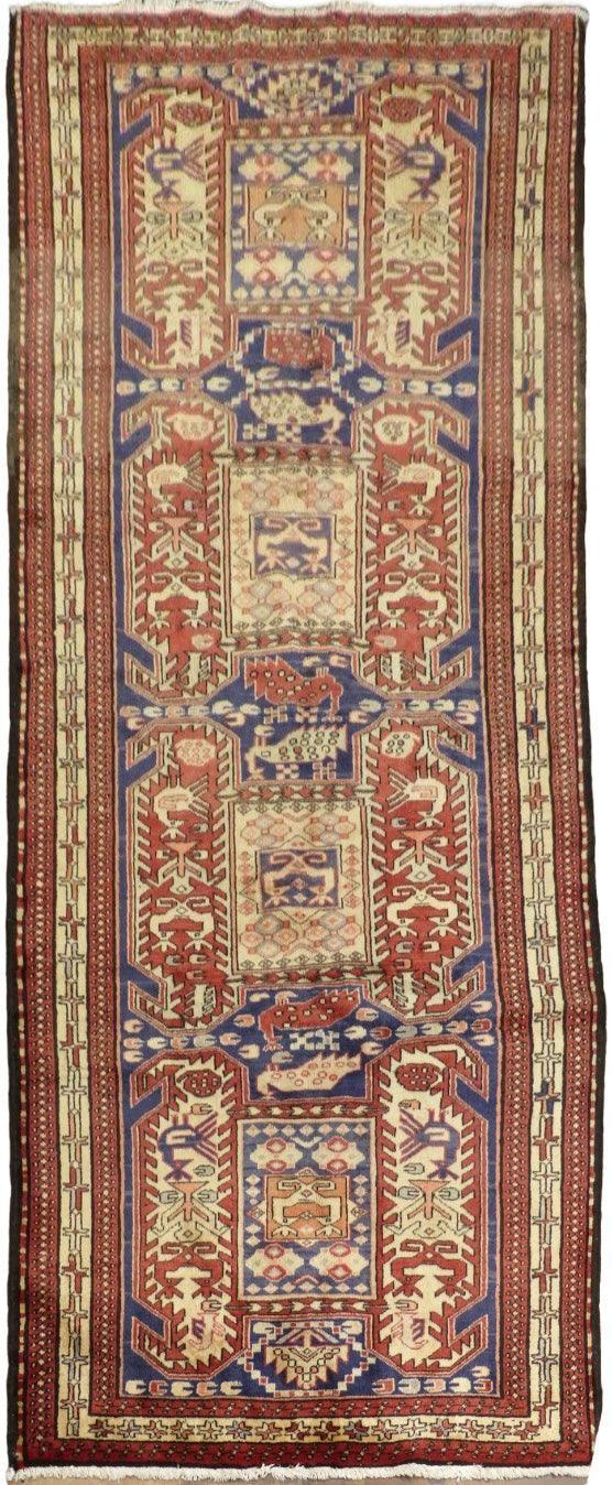 Rugistan Geometric Meshkin Persian Vintage Runner Rug Handmade Wool Carpet - 4'0"x 10'4"