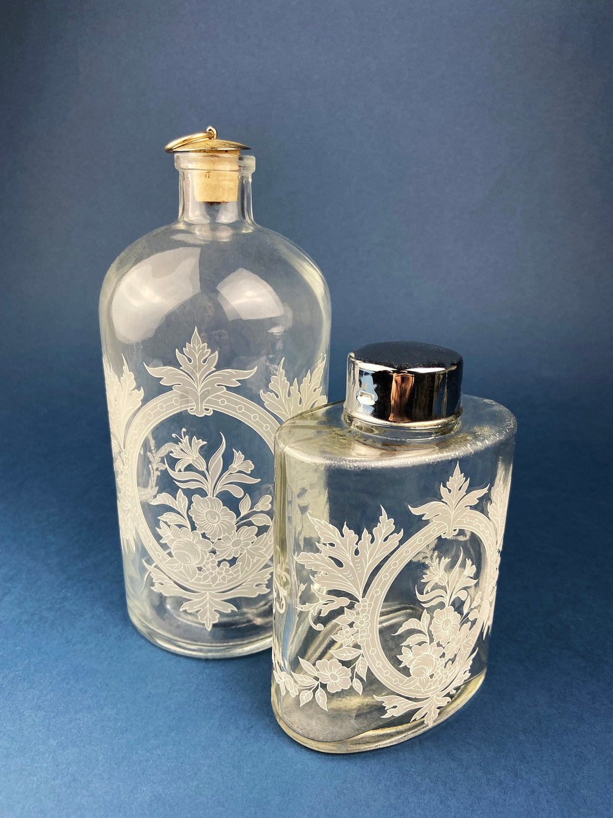 Antique Apothecary Perfume Bottles. Set of 2 Victorian Rose Water Bottles. (product 10485249638683 image 44047584755995)