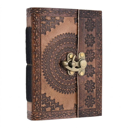 STORE INDYA Handmade Leather Bound Journal with Lock - Vintage Travel Diary | 192 Eco-Friendly Pages | Refillable Writing Notebook for Men & Women | 7x5 Inch