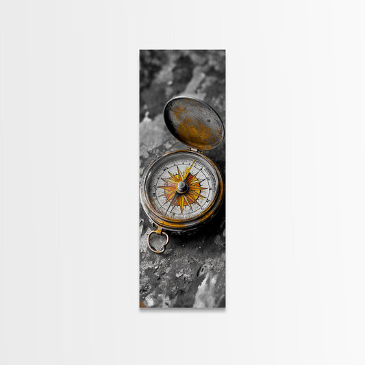 Antique Compass, Wanderlust Charm, Vintage Travel Art, Framed Canvas Print, Rustic Decor, Library (product 10485249736987)