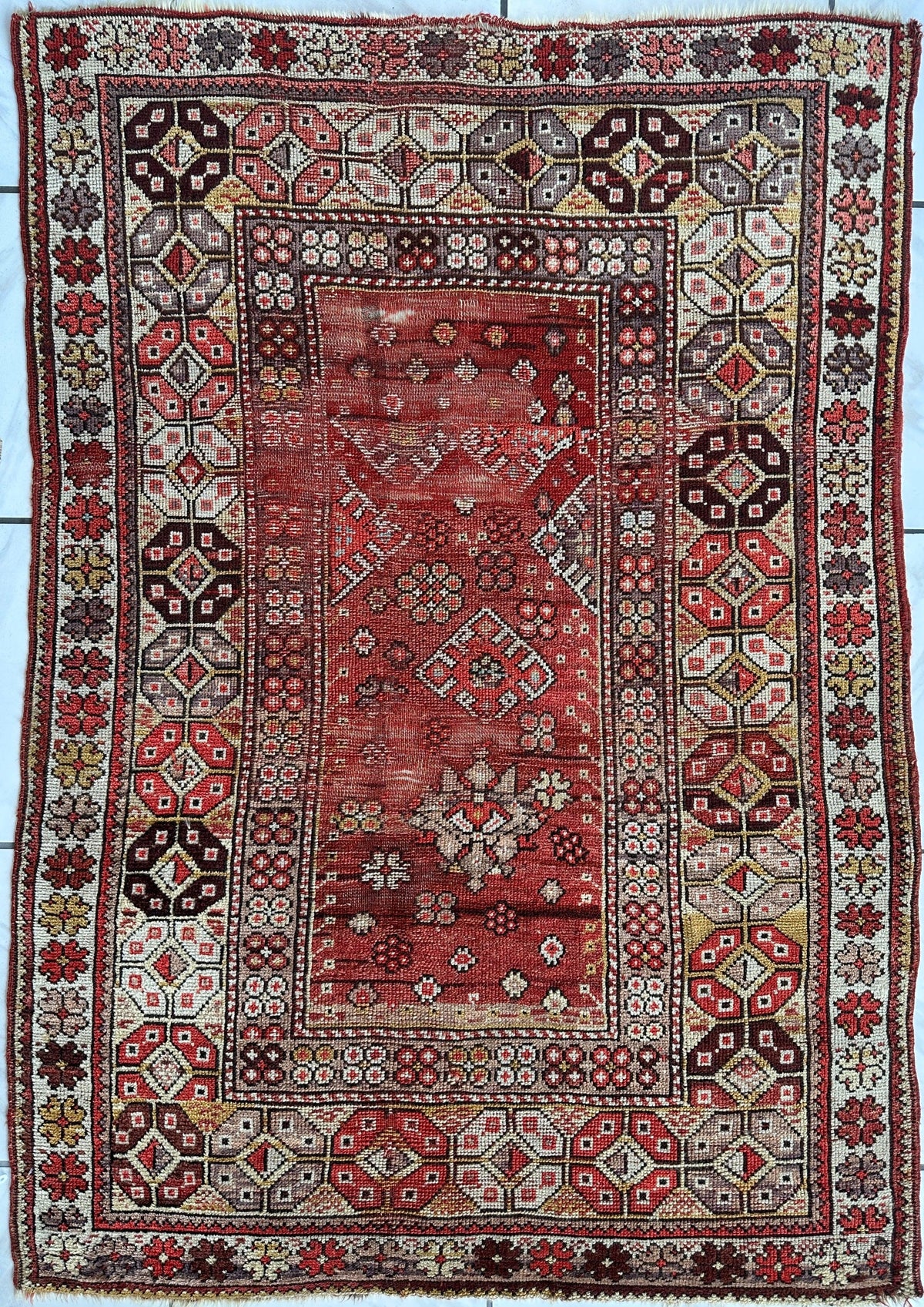 Rugistan Antique Turkish Wool Distressed Prayer Rug 4’3” x 5’11”