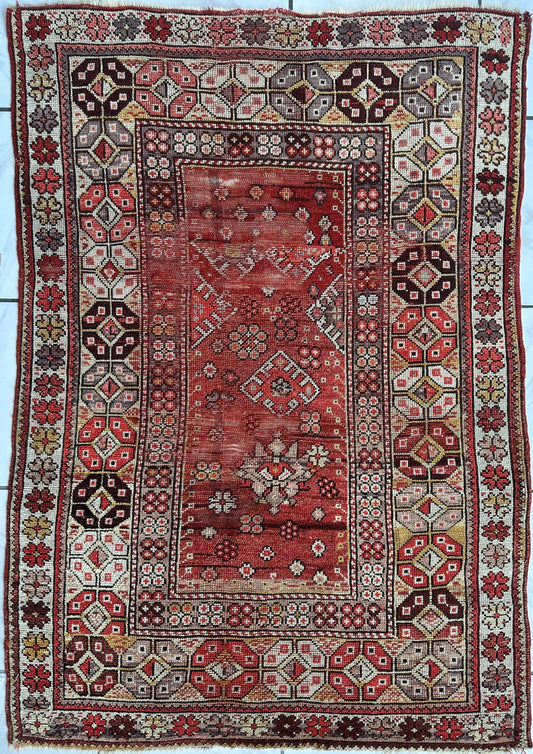 Rugistan Antique Turkish Wool Distressed Prayer Rug 4’3” x 5’11”