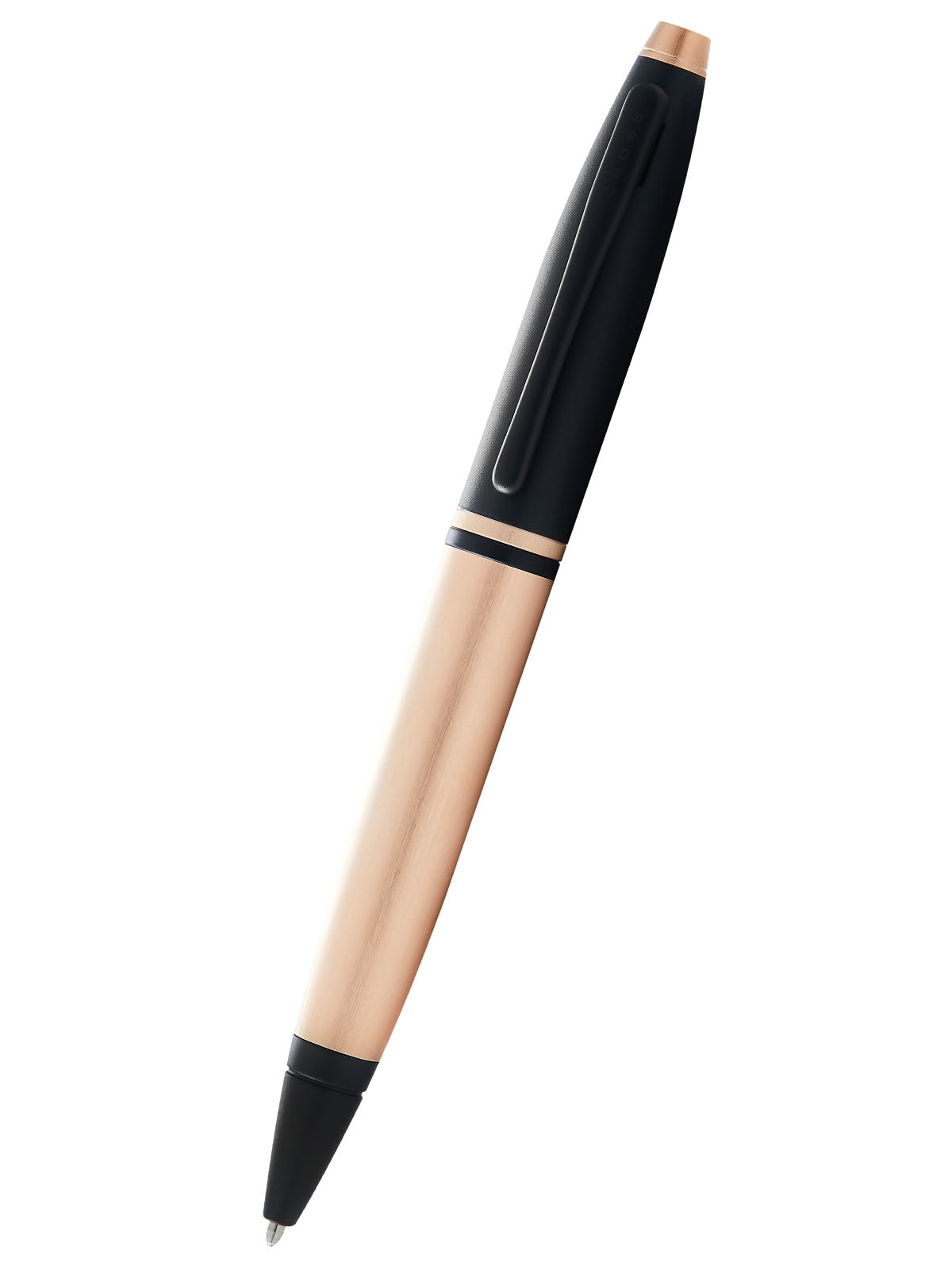 A.T. Cross Calais™ Brushed Rose Gold Plate and Black Lacquer Ballpoint Pen - by A.T. Cross (image 1 of 5) | Heavy Bass &