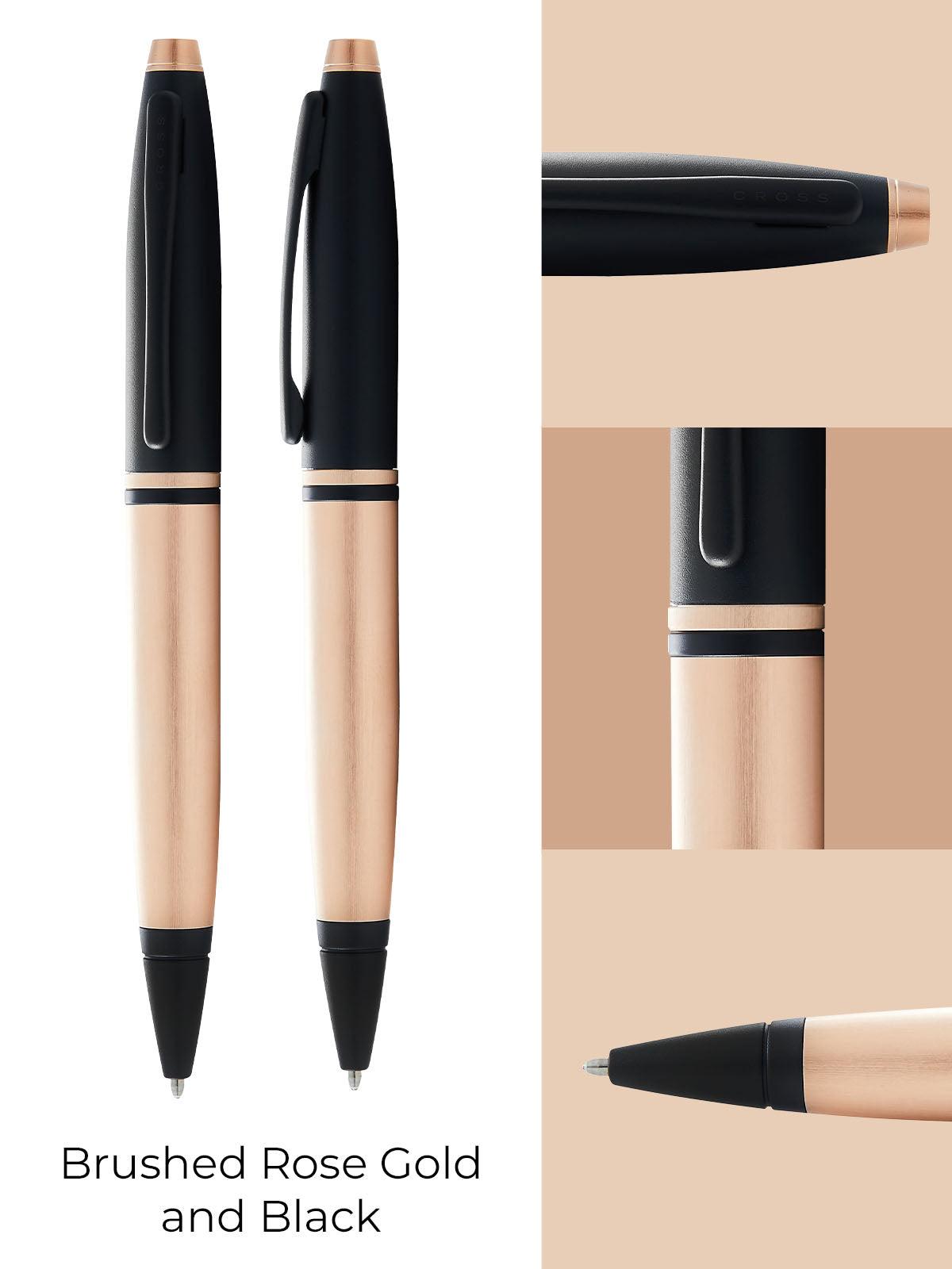 A.T. Cross Calais™ Brushed Rose Gold Plate and Black Lacquer Ballpoint Pen - by A.T. Cross (image 3 of 5) | Heavy Bass &