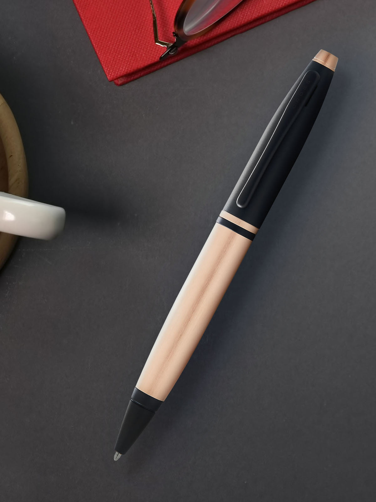 A.T. Cross Calais™ Brushed Rose Gold Plate and Black Lacquer Ballpoint Pen - by A.T. Cross (image 5 of 5) | Heavy Bass &
