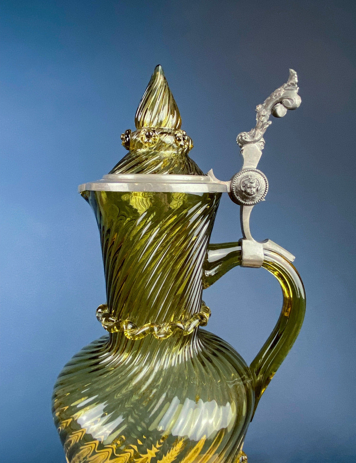 XL Vintage Glass Pitcher with Pewter Detailing. Antique Hand Blown Large 18" (product 10485249671451 image 44047584887067)