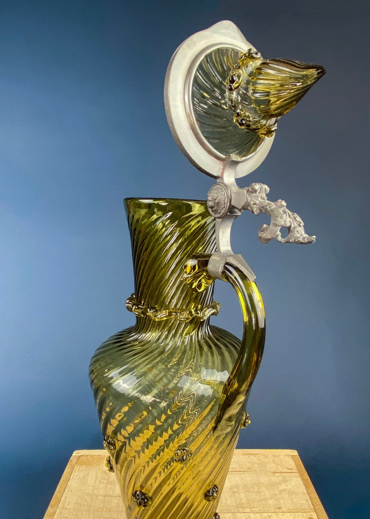 XL Vintage Glass Pitcher with Pewter Detailing. Antique Hand Blown Large 18" (product 10485249671451 image 44047584854299)
