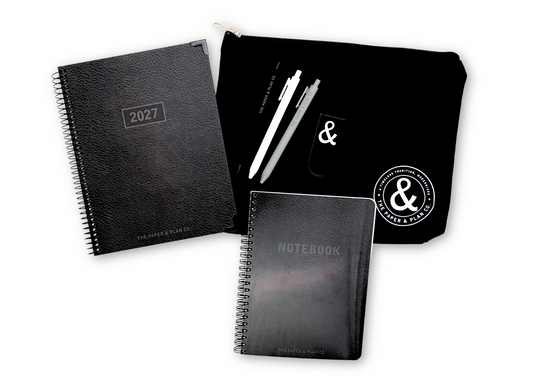 2027 Black Leather Look Weekly Planner Premium Bundle