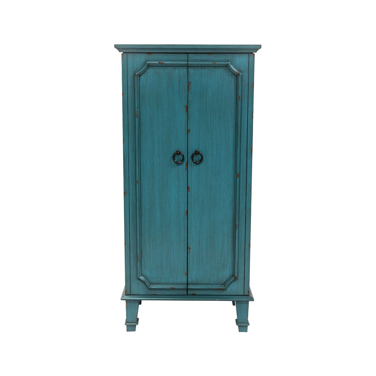 Vintage Turquoise Hand Painted Jewelry Armoire with Antique Drawer Pulls - Bedroom > Wardrobe & (product 10485249704219)