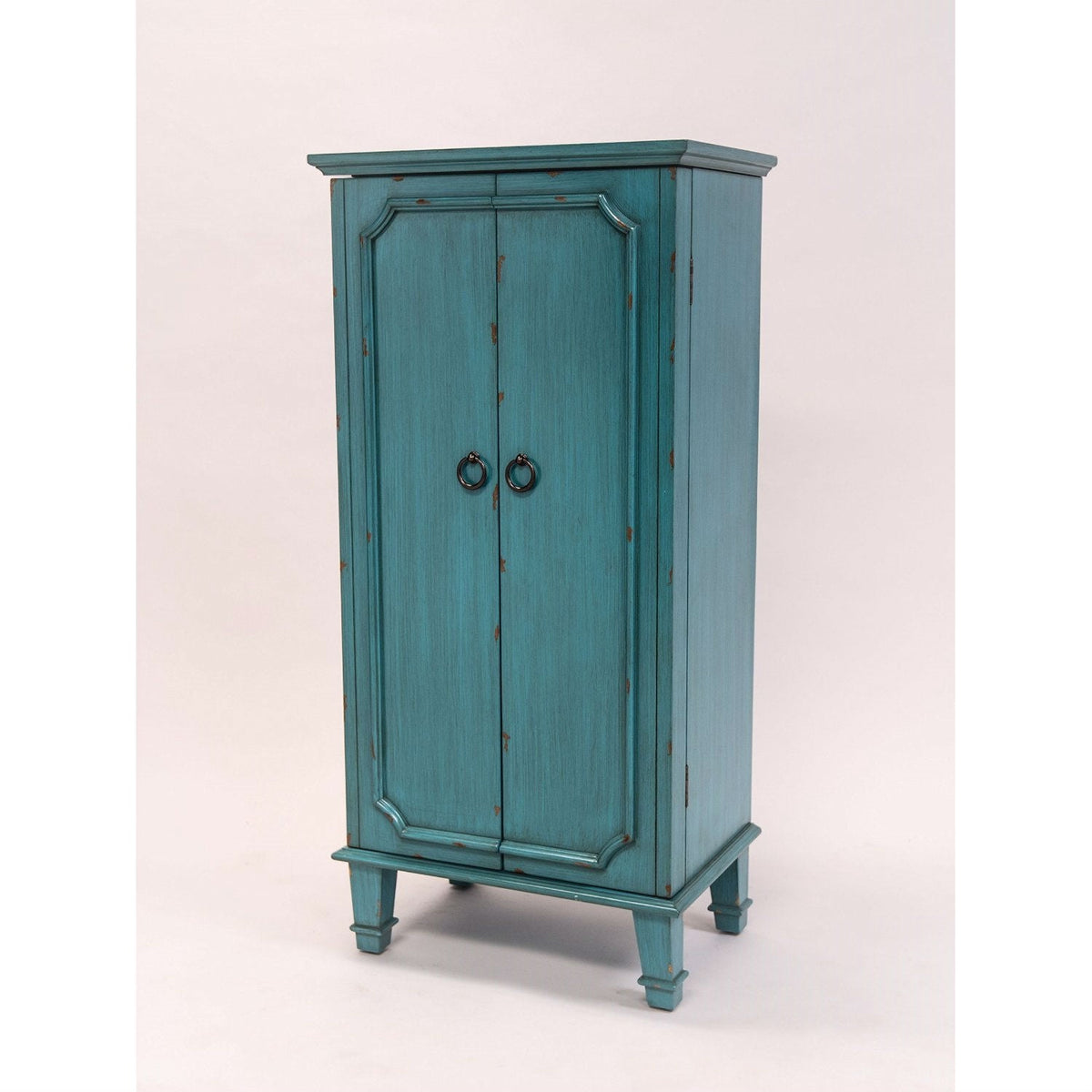Vintage Turquoise Hand Painted Jewelry Armoire with Antique Drawer Pulls - (product 10485249704219 image 44047585149211)