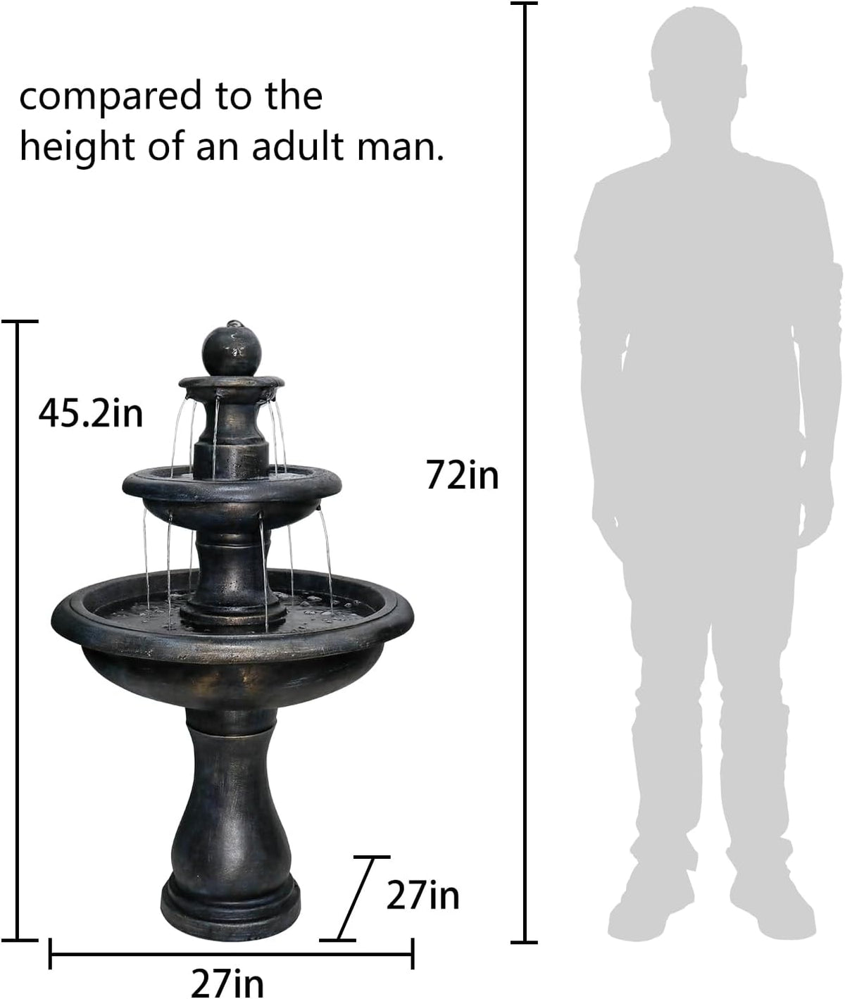 Concrete Antique Black 3 Tier Outdoor Water Fountain - Outdoor Fountain - by Water Fountain online (image 5 of 7) | Heavy