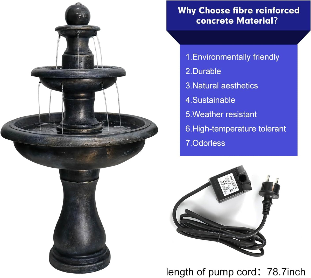 Concrete Antique Black 3 Tier Outdoor Water Fountain - Outdoor Fountain - by Water Fountain online (image 6 of 7) | Heavy