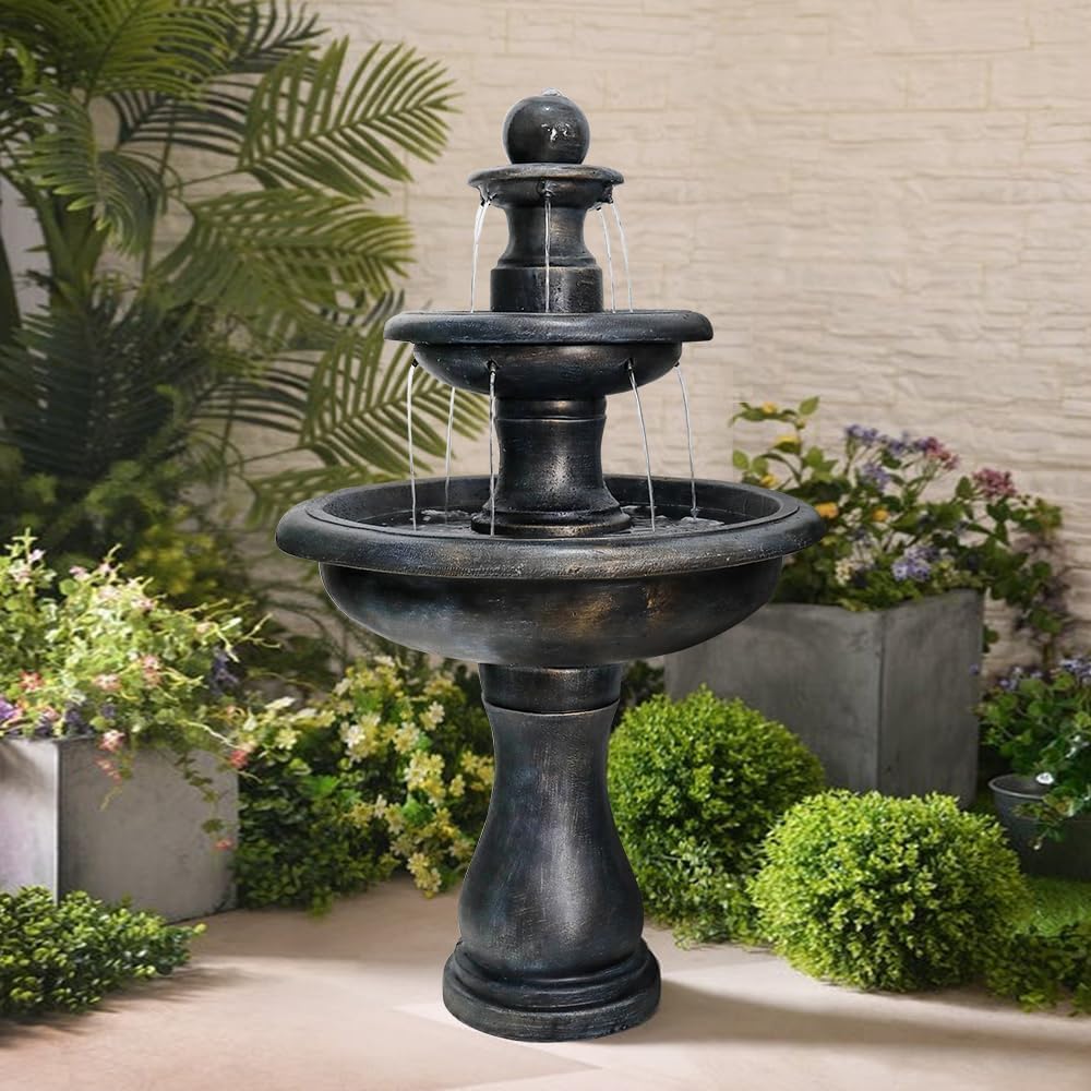 Concrete Antique Black 3 Tier Outdoor Water Fountain - Outdoor Fountain - by Water Fountain online (image 3 of 7) | Heavy
