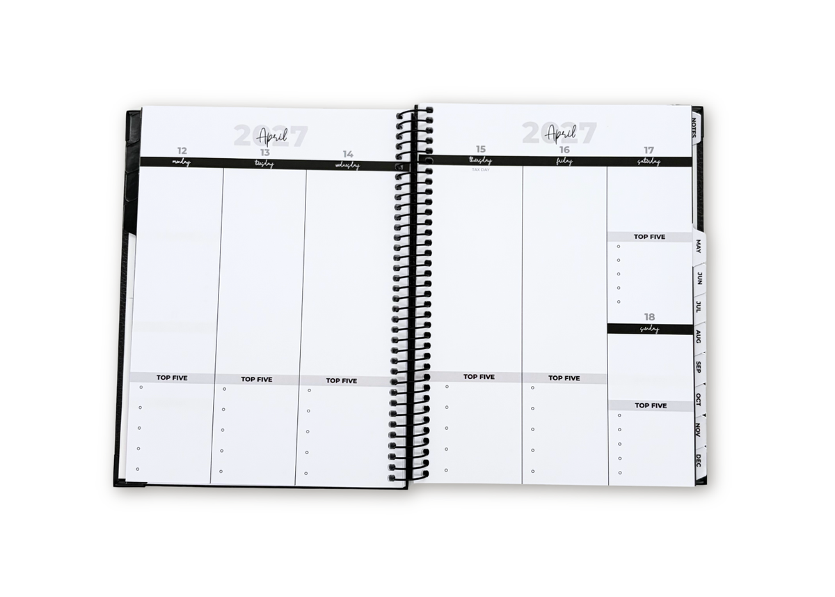 2027 Black Leather Look Weekly Planner
