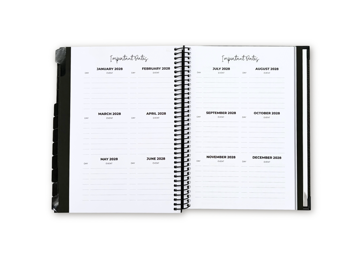 2027 Black Leather Look Weekly Planner Premium Bundle