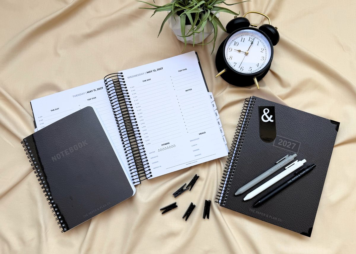 2027 Black Leather Look Weekly Planner Premium Bundle