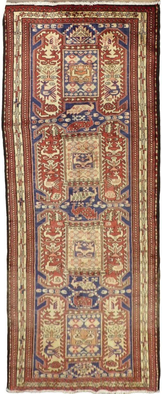 Rugistan Geometric Meshkin Persian Vintage Runner Rug Handmade Wool Carpet - 4'0"x 10'4"