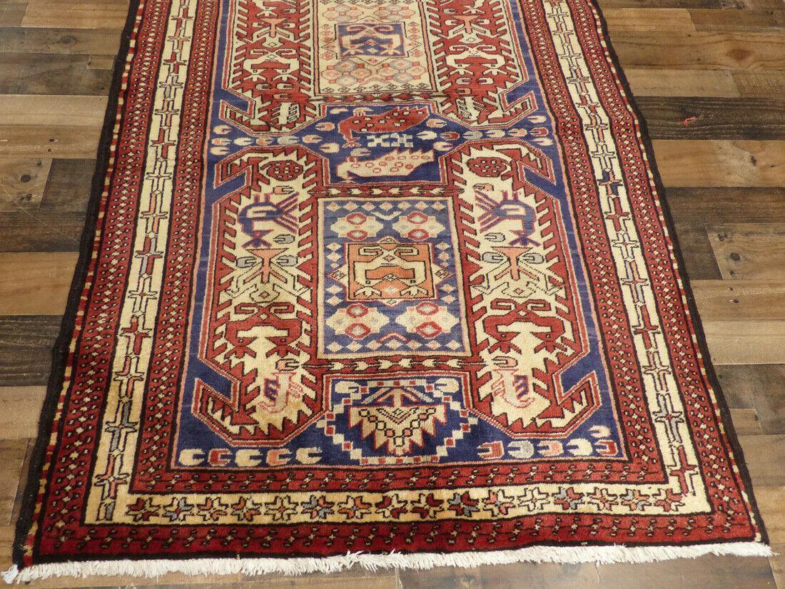 Rugistan Geometric Meshkin Persian Vintage Runner Rug Handmade Wool Carpet - 4'0"x 10'4"