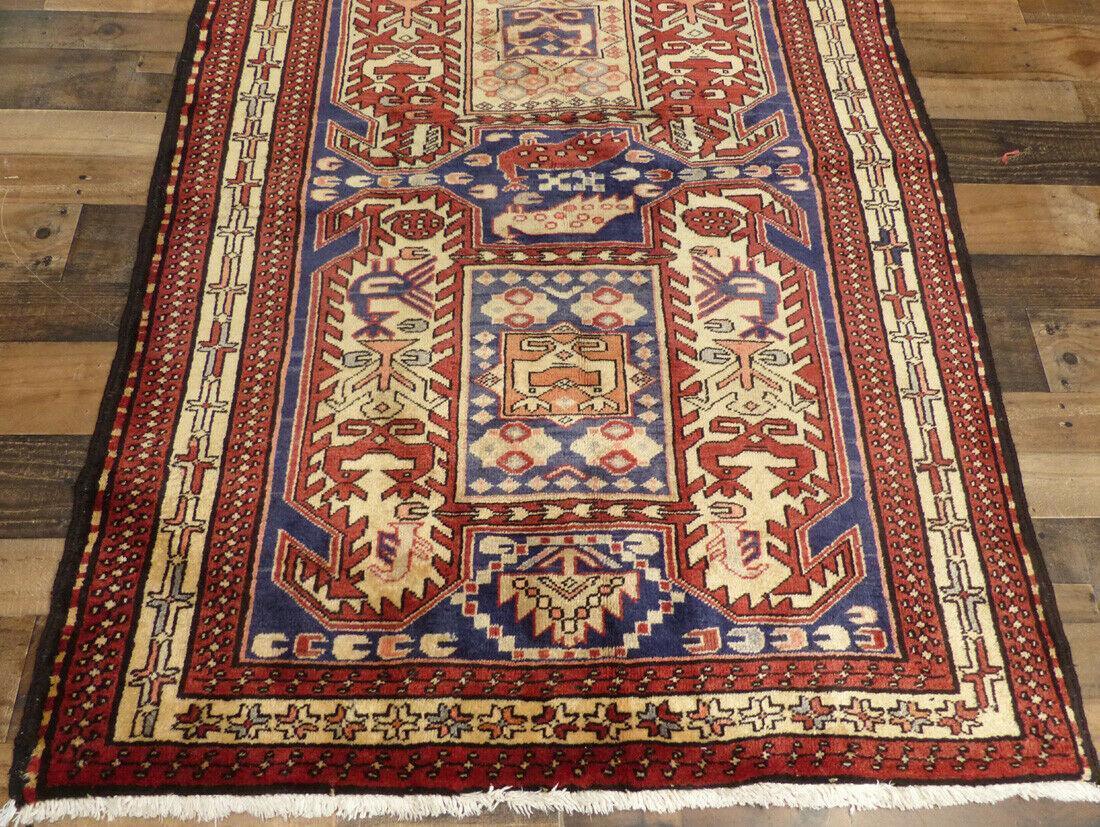 Rugistan Geometric Meshkin Persian Vintage Runner Rug Handmade Wool Carpet - 4'0"x 10'4"