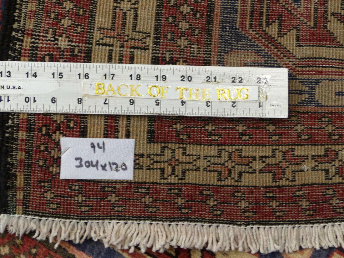 Rugistan Geometric Meshkin Persian Vintage Runner Rug Handmade Wool Carpet - 4'0"x 10'4"