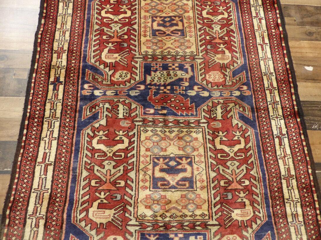 Rugistan Geometric Meshkin Persian Vintage Runner Rug Handmade Wool Carpet - 4'0"x 10'4"