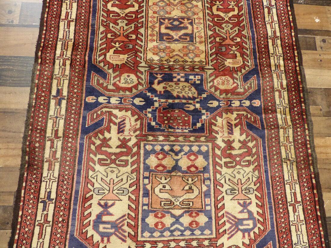 Rugistan Geometric Meshkin Persian Vintage Runner Rug Handmade Wool Carpet - 4'0"x 10'4"