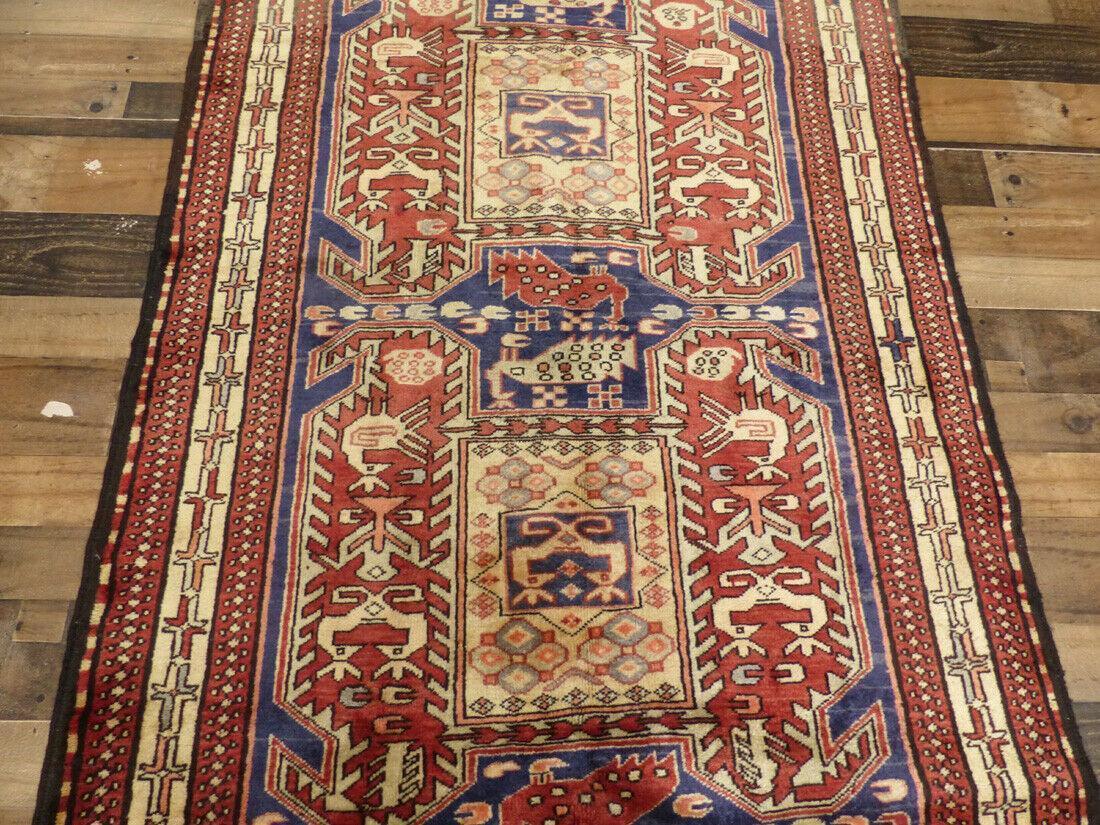 Rugistan Geometric Meshkin Persian Vintage Runner Rug Handmade Wool Carpet - 4'0"x 10'4"