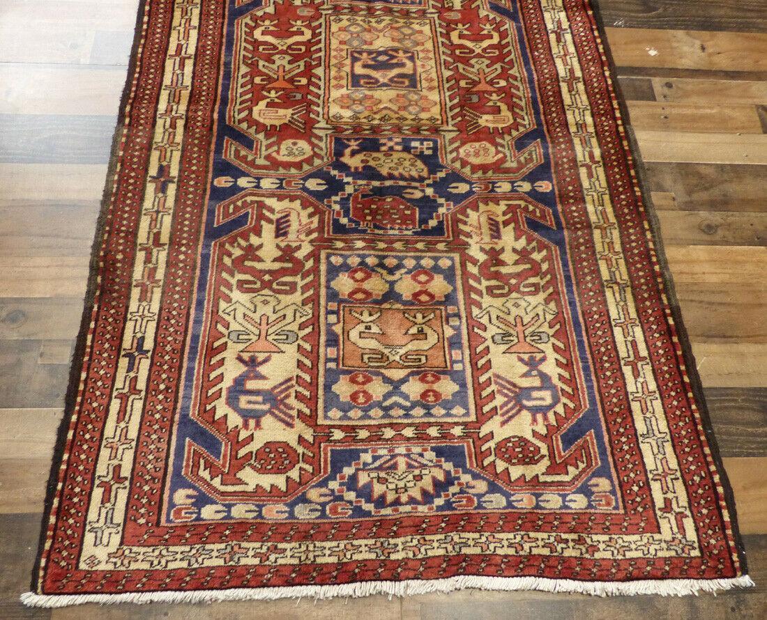 Rugistan Geometric Meshkin Persian Vintage Runner Rug Handmade Wool Carpet - 4'0"x 10'4"
