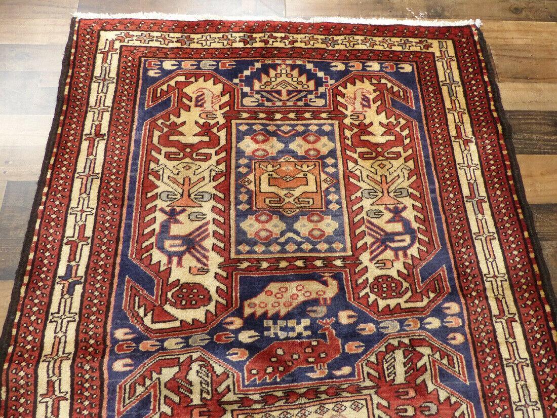 Rugistan Geometric Meshkin Persian Vintage Runner Rug Handmade Wool Carpet - 4'0"x 10'4"