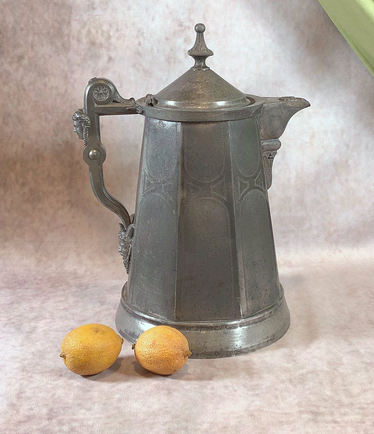 XL Vintage Glass Pitcher with Pewter Detailing. Antique Hand Blown Large 18" (product 10485249671451 image 44047585018139)