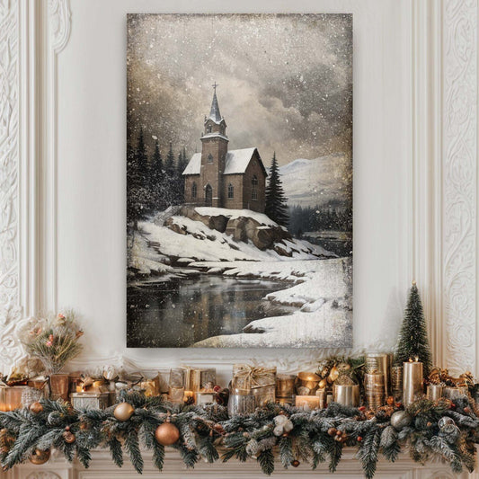 Vintage Church Christmas Wall Art II - Canvas - by Tailored Canvases (image 1 of 8) | Heavy Bass & Prosody