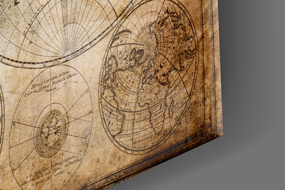 Antique Hemisphere Cartography World Map Glass Wall Art - Wall Decoration - by Insigneart USA (image 7 of 10) | Heavy Bass &