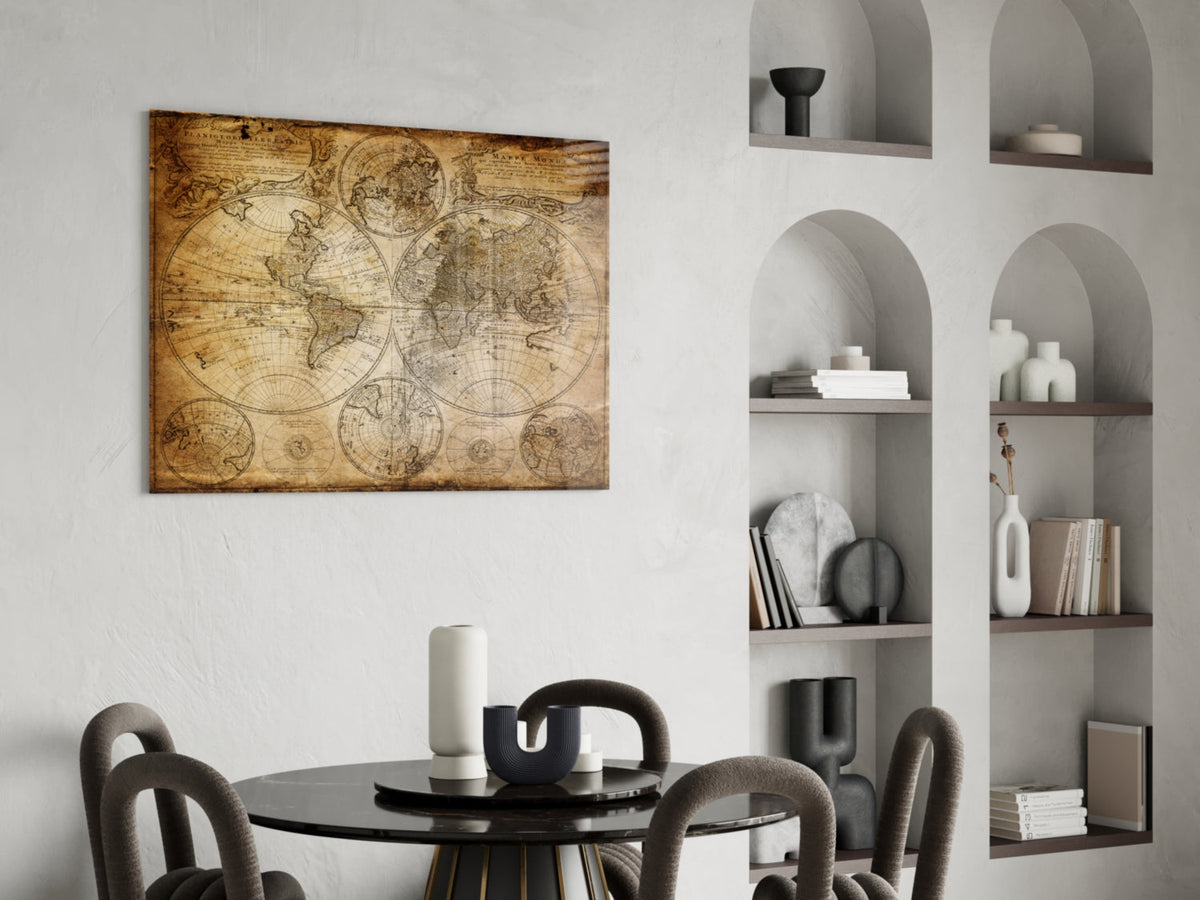 Antique Hemisphere Cartography World Map Glass Wall Art - Wall Decoration - by Insigneart USA (image 5 of 10) | Heavy Bass &